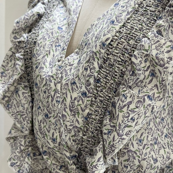 Floral Ruffle Blouse - Blue and White - Picture 6 of 14